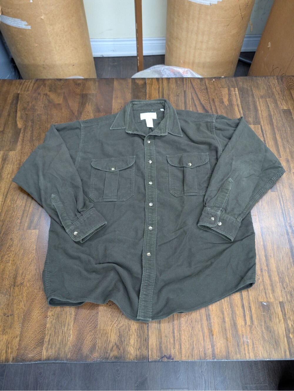 Vintage Filson 533 Olive Green Moleskin Work Shirt Mens XL